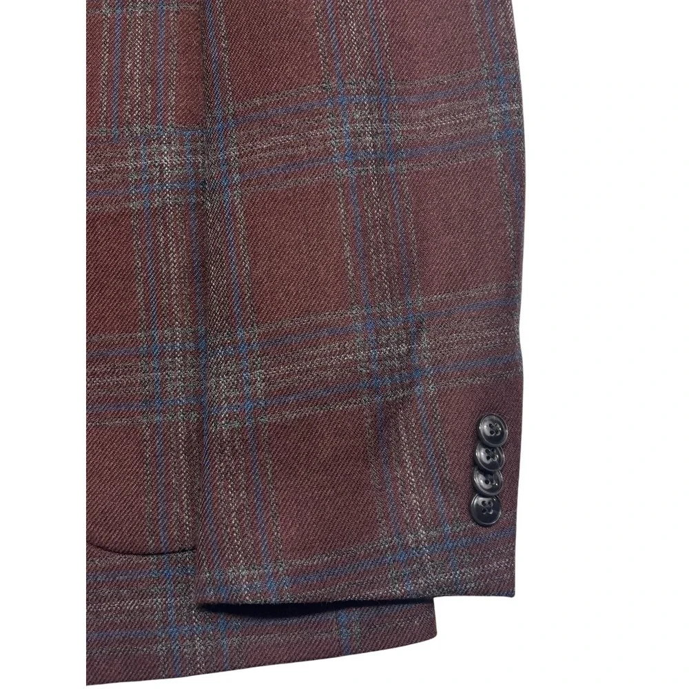 Michael Kors 38R Burgundy Gray Plaid Blazer Jacket Flannel Wool Sport Suit Coat